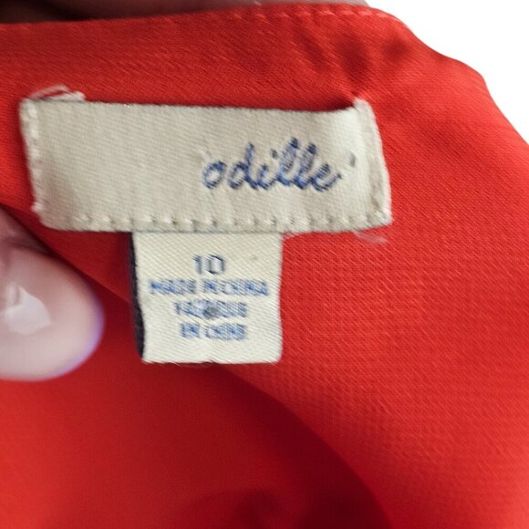 Odille Anthropologie Silk Light Red Ruffle Collared Button Blouse Sz 10 - Picture 7 of 9